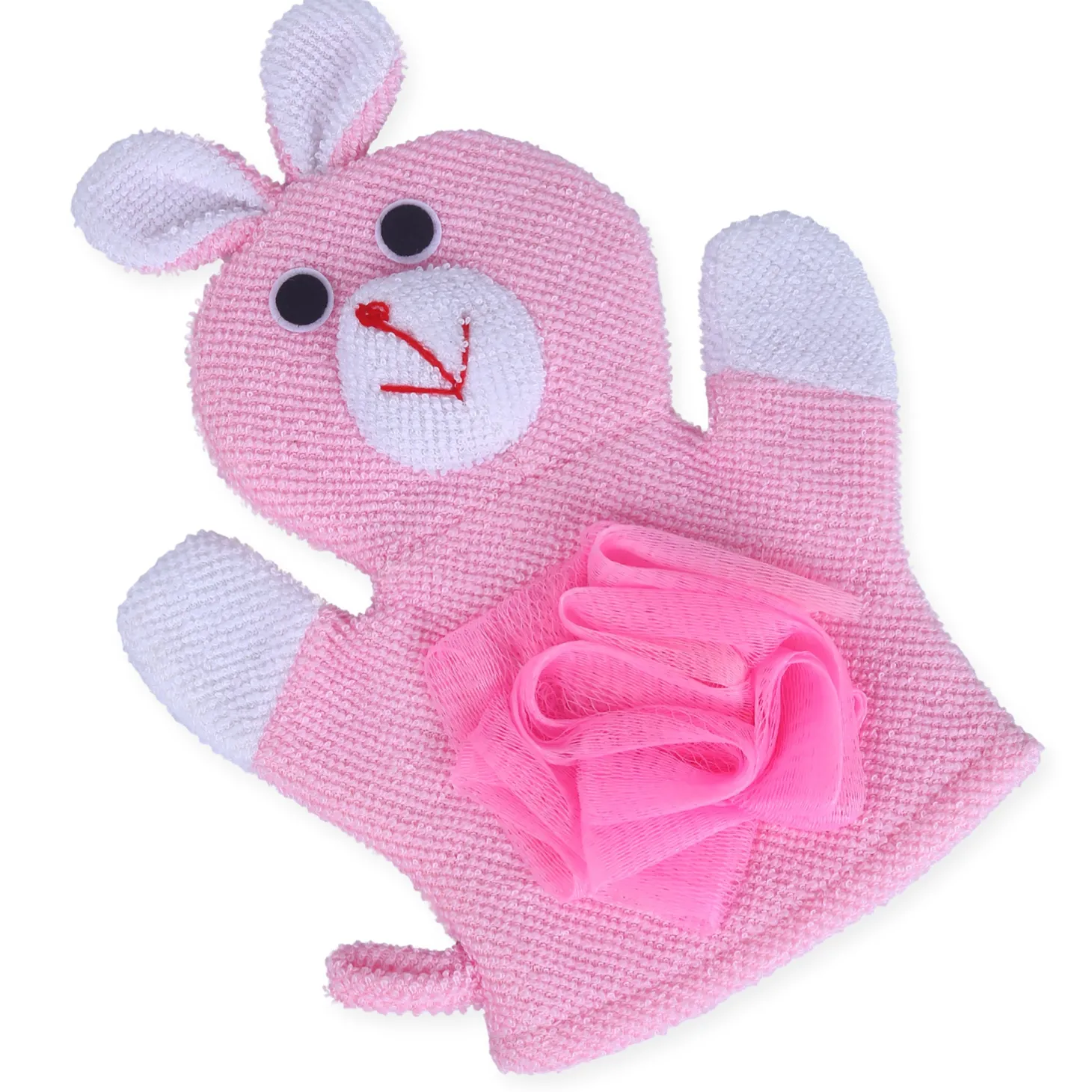 Baby Moo Naughty Rabbit Bath Time Fun Hand Puppet Loofah Bath Glove - Pink