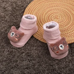 Baby Moo Nerdy Bear Cotton Anti-Skid 3D Socks - Peach