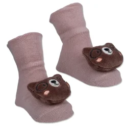 Baby Moo Nerdy Bear Cotton Anti-Skid 3D Socks - Peach
