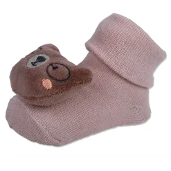 Baby Moo Nerdy Bear Cotton Anti-Skid 3D Socks - Peach