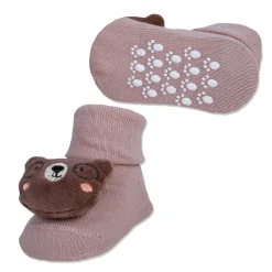 Baby Moo Nerdy Bear Cotton Anti-Skid 3D Socks - Peach