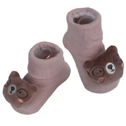 Baby Moo Nerdy Bear Cotton Anti-Skid 3D Socks - Peach