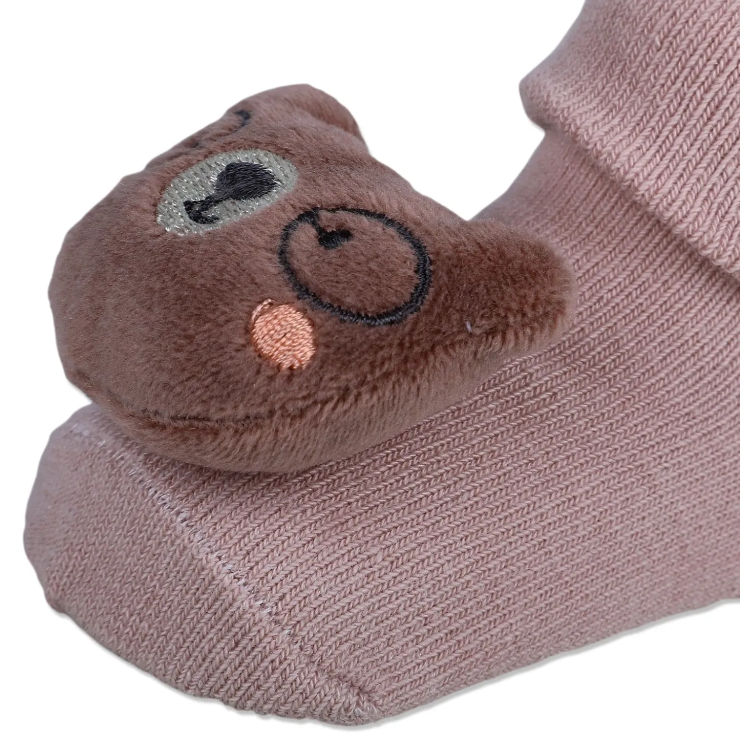 Baby Moo Nerdy Bear Cotton Anti-Skid 3D Socks - Peach