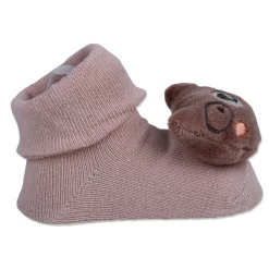 Baby Moo Nerdy Bear Cotton Anti-Skid 3D Socks - Peach
