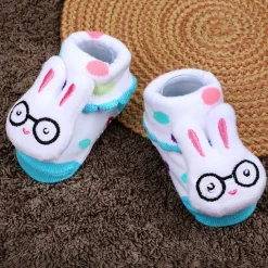 Baby Moo Nerdy Bunny Cotton Anti-Skid 3D Socks - White