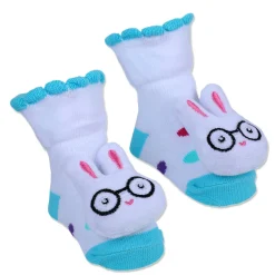 Baby Moo Nerdy Bunny Cotton Anti-Skid 3D Socks - White
