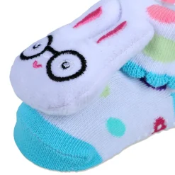 Baby Moo Nerdy Bunny Cotton Anti-Skid 3D Socks - White