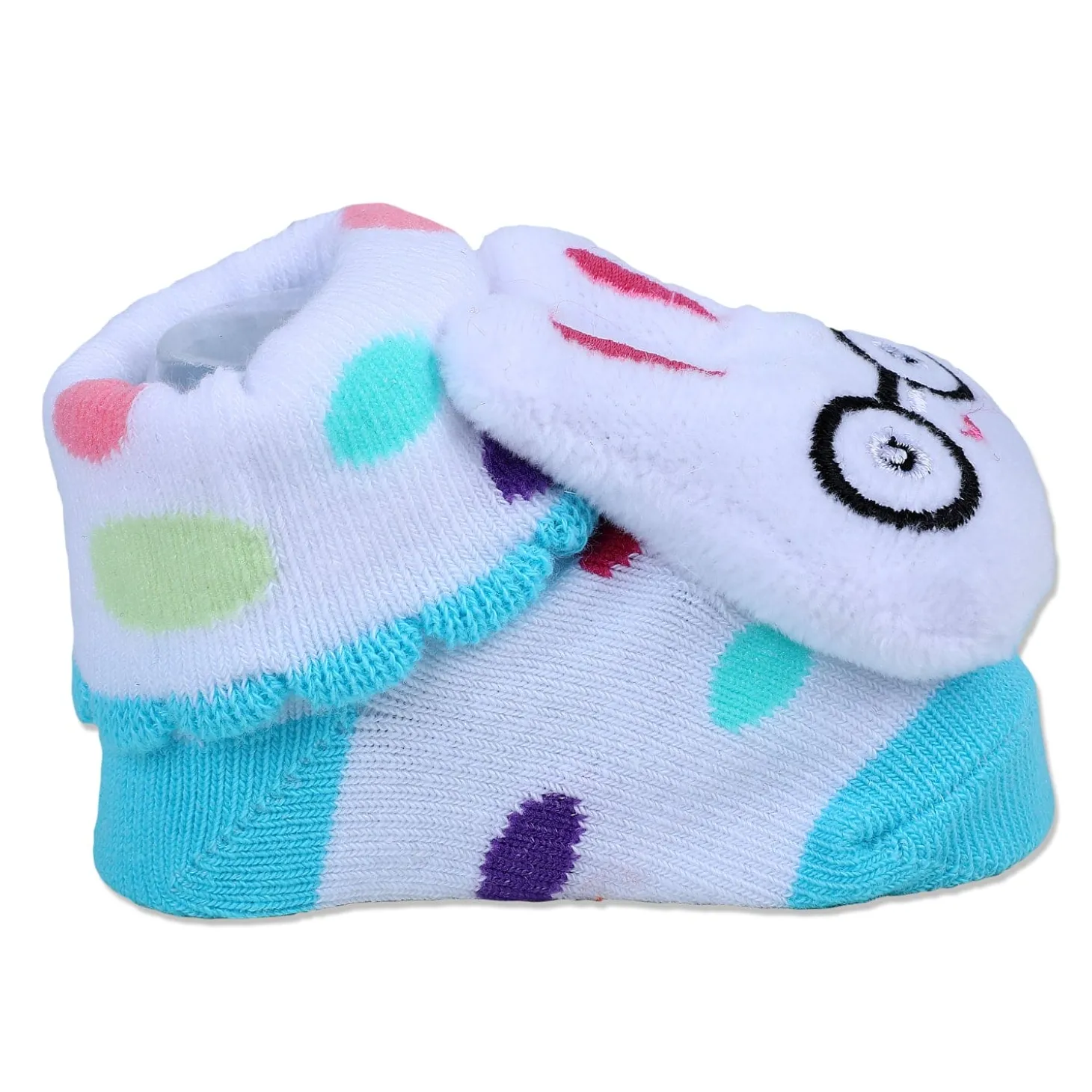 Baby Moo Nerdy Bunny Cotton Anti-Skid 3D Socks - White