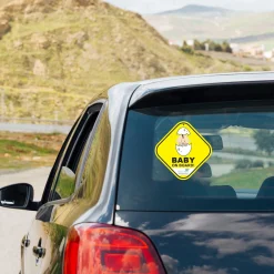 Baby Moo Newborn Car Safety Sign With Vacuum Suction Cup Clip - Yellow