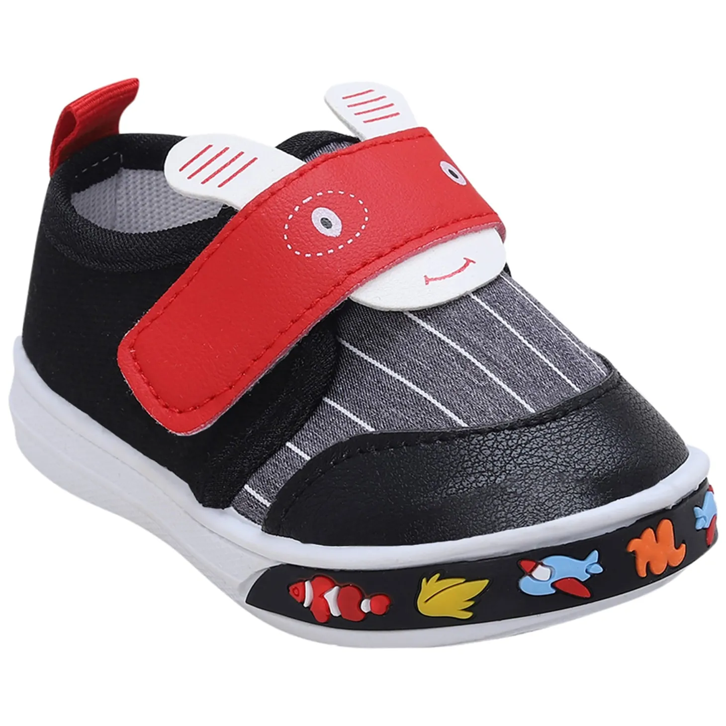 Baby Moo Ninja Rabbit Velcro Strap Anti-Skid Chu Chu Sound Sneakers - Black