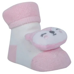 Baby Moo Owl 3D Rattle Anti-Skid Socks Booties Pack of 2 - Yellow, Pink