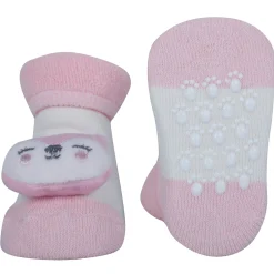 Baby Moo Owl 3D Rattle Anti-Skid Socks Booties Pack of 2 - Yellow, Pink