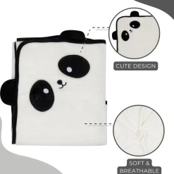 Baby Moo Panda Applique with 3D Ears Soft Blanket - White