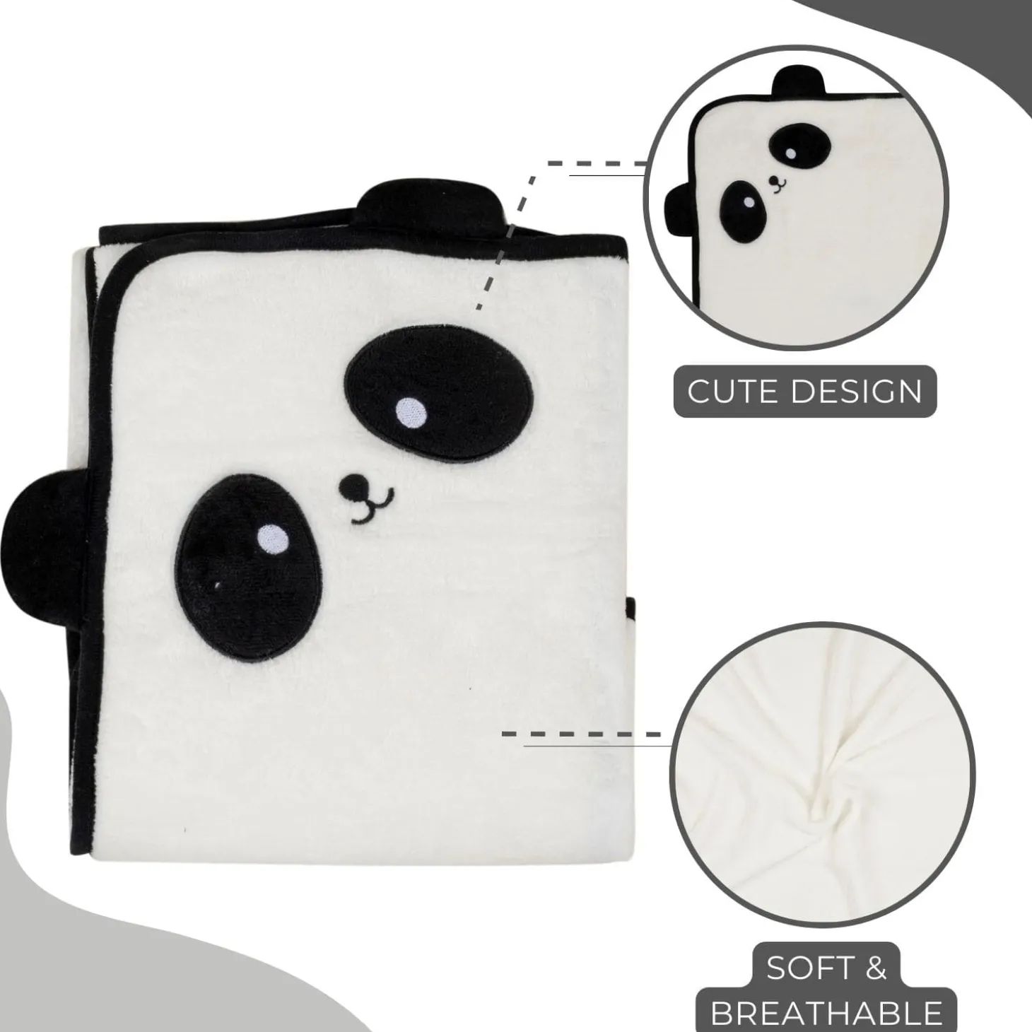 Baby Moo Panda Applique with 3D Ears Soft Blanket - White