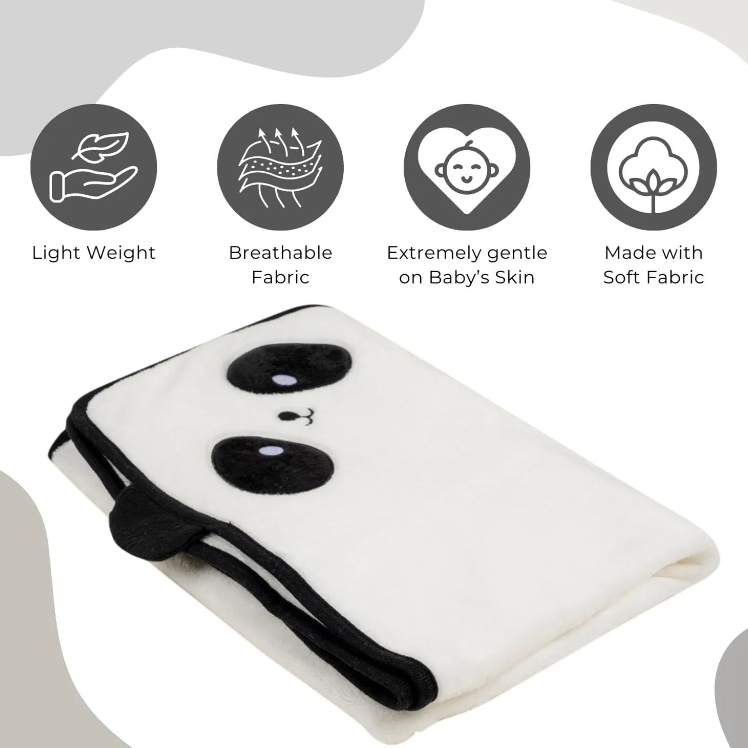 Baby Moo Panda Applique with 3D Ears Soft Blanket - White