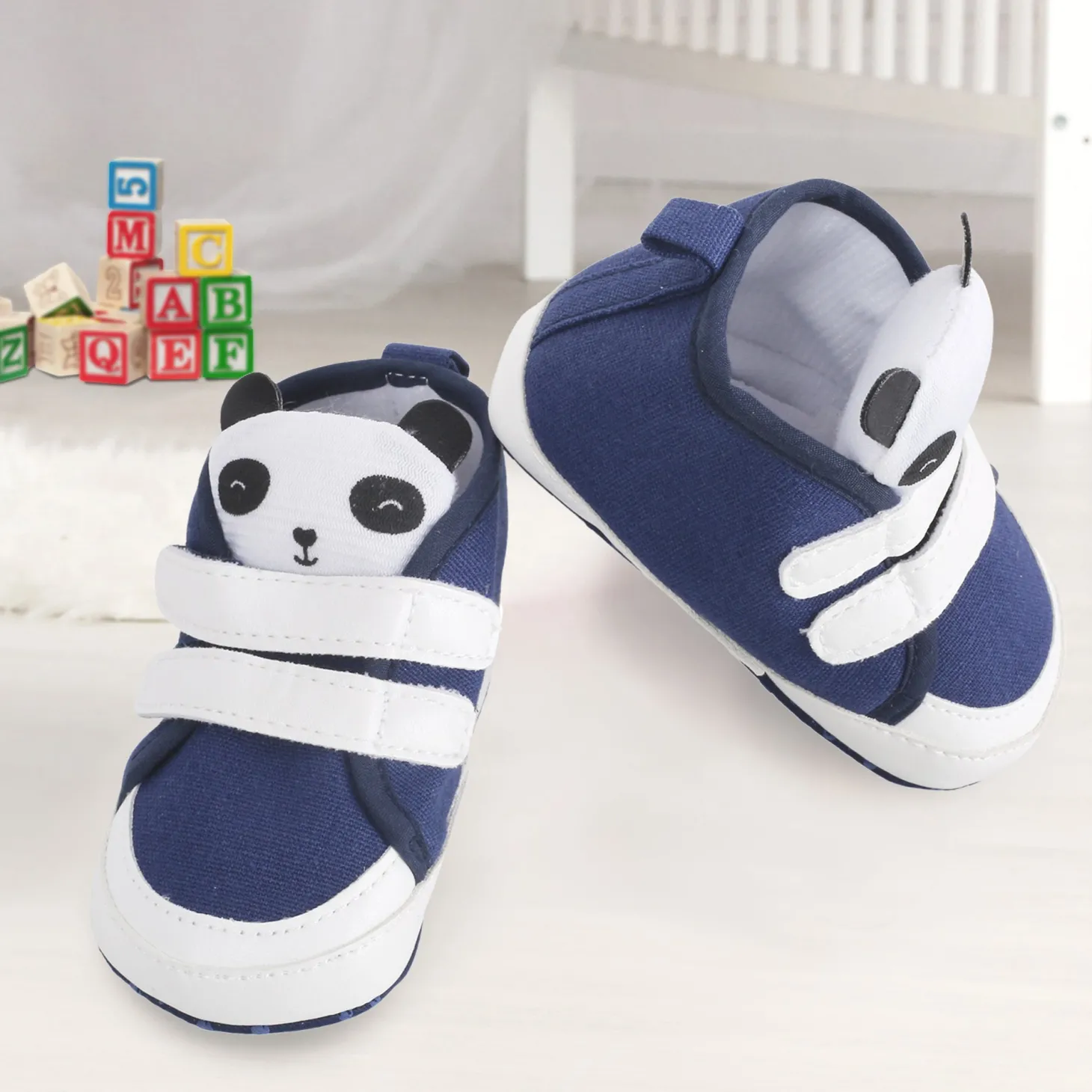 Baby Moo Panda Blue Velcro Booties
