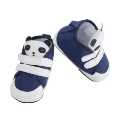 Baby Moo Panda Blue Velcro Booties