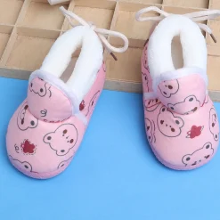 Baby Moo Panda Face Printed Soft Slip-On Anti-Skid Plush Warm Booties - Pink