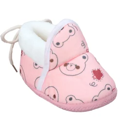 Baby Moo Panda Face Printed Soft Slip-On Anti-Skid Plush Warm Booties - Pink