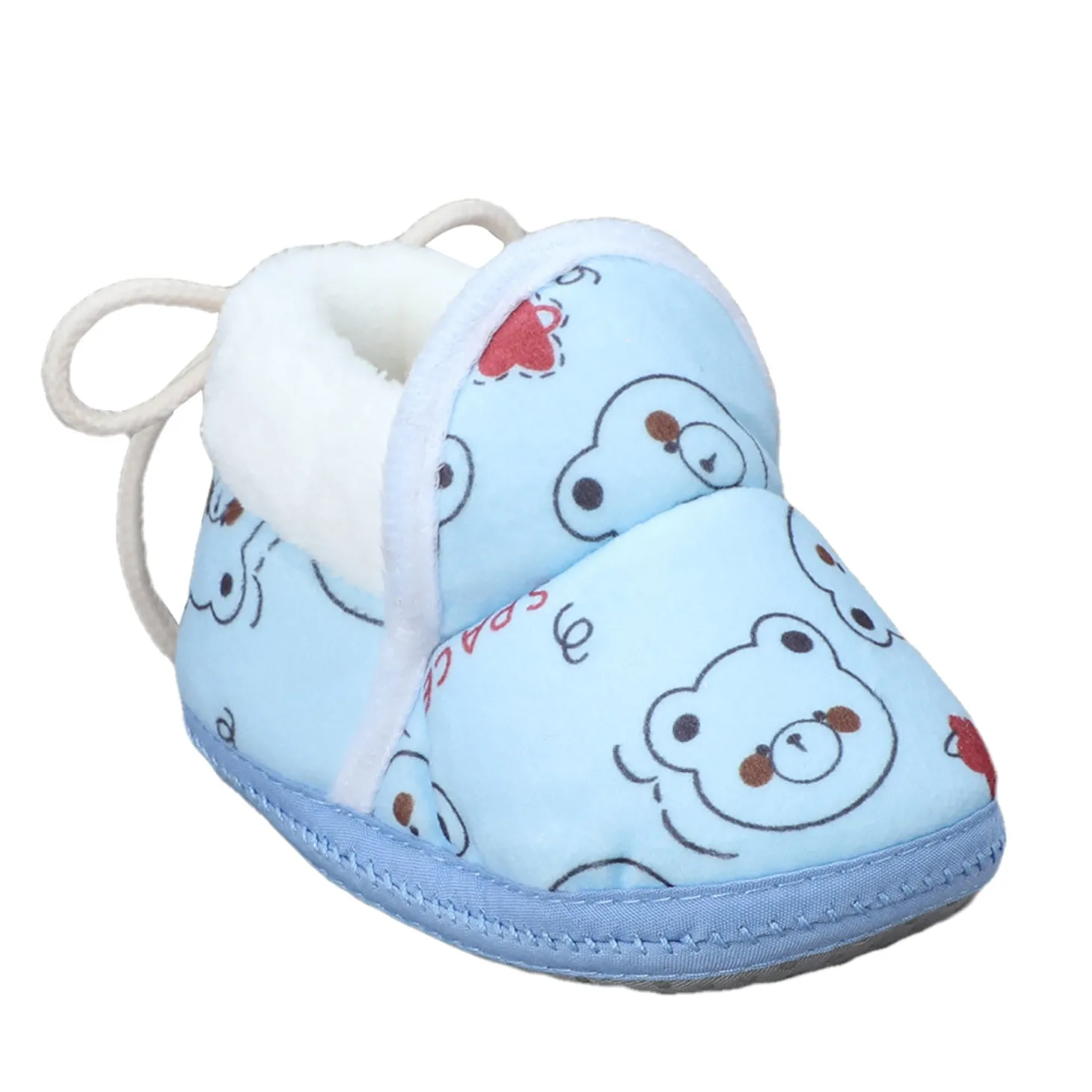 Baby Moo Panda Face Printed Soft Slip-On Anti-Skid Plush Warm Booties - Blue