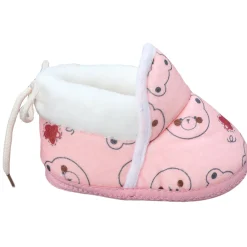 Baby Moo Panda Face Printed Soft Slip-On Anti-Skid Plush Warm Booties - Pink