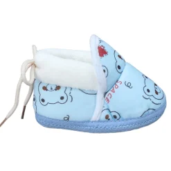 Baby Moo Panda Face Printed Soft Slip-On Anti-Skid Plush Warm Booties - Blue