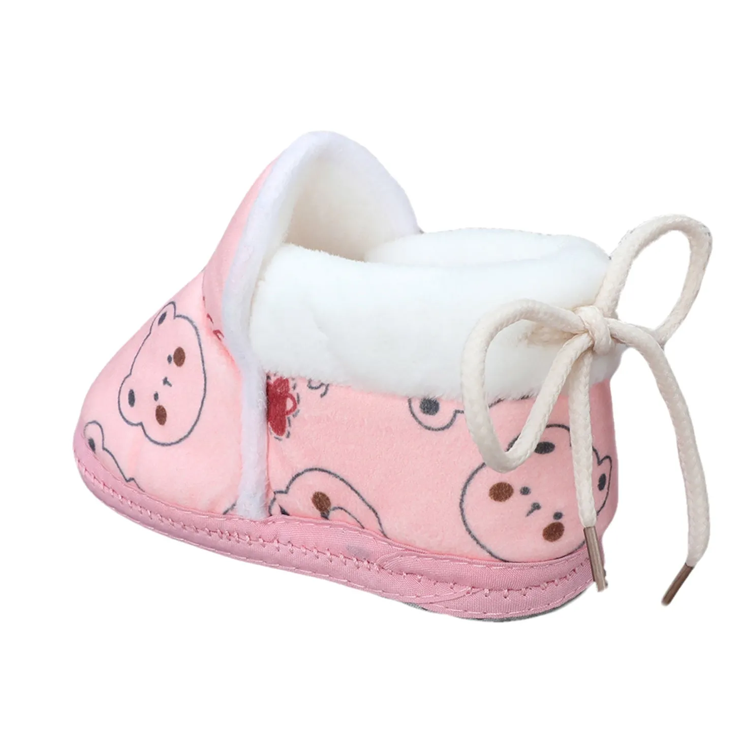 Baby Moo Panda Face Printed Soft Slip-On Anti-Skid Plush Warm Booties - Pink
