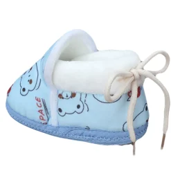 Baby Moo Panda Face Printed Soft Slip-On Anti-Skid Plush Warm Booties - Blue