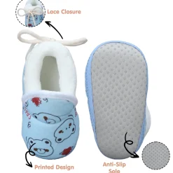 Baby Moo Panda Face Printed Soft Slip-On Anti-Skid Plush Warm Booties - Blue