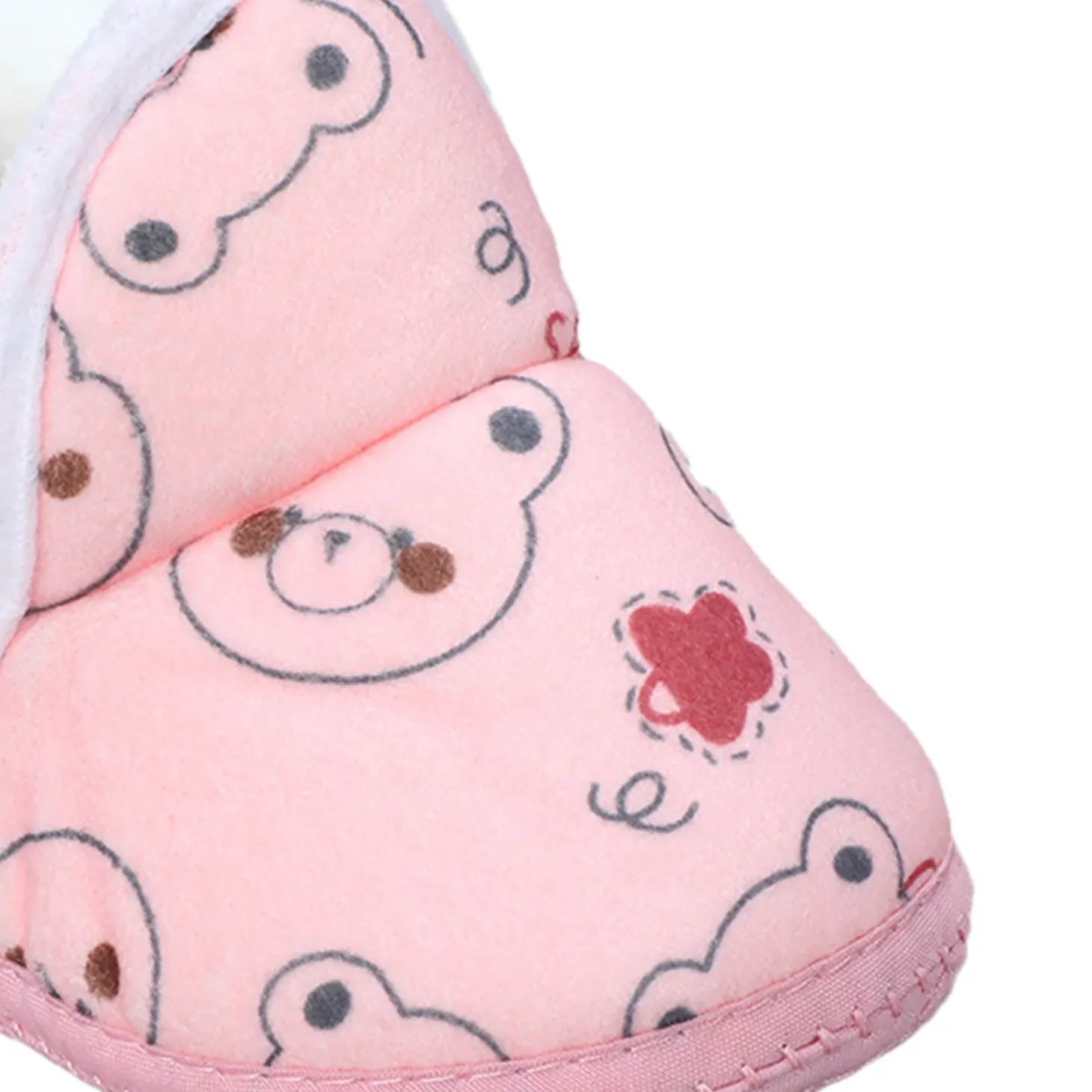Baby Moo Panda Face Printed Soft Slip-On Anti-Skid Plush Warm Booties - Pink