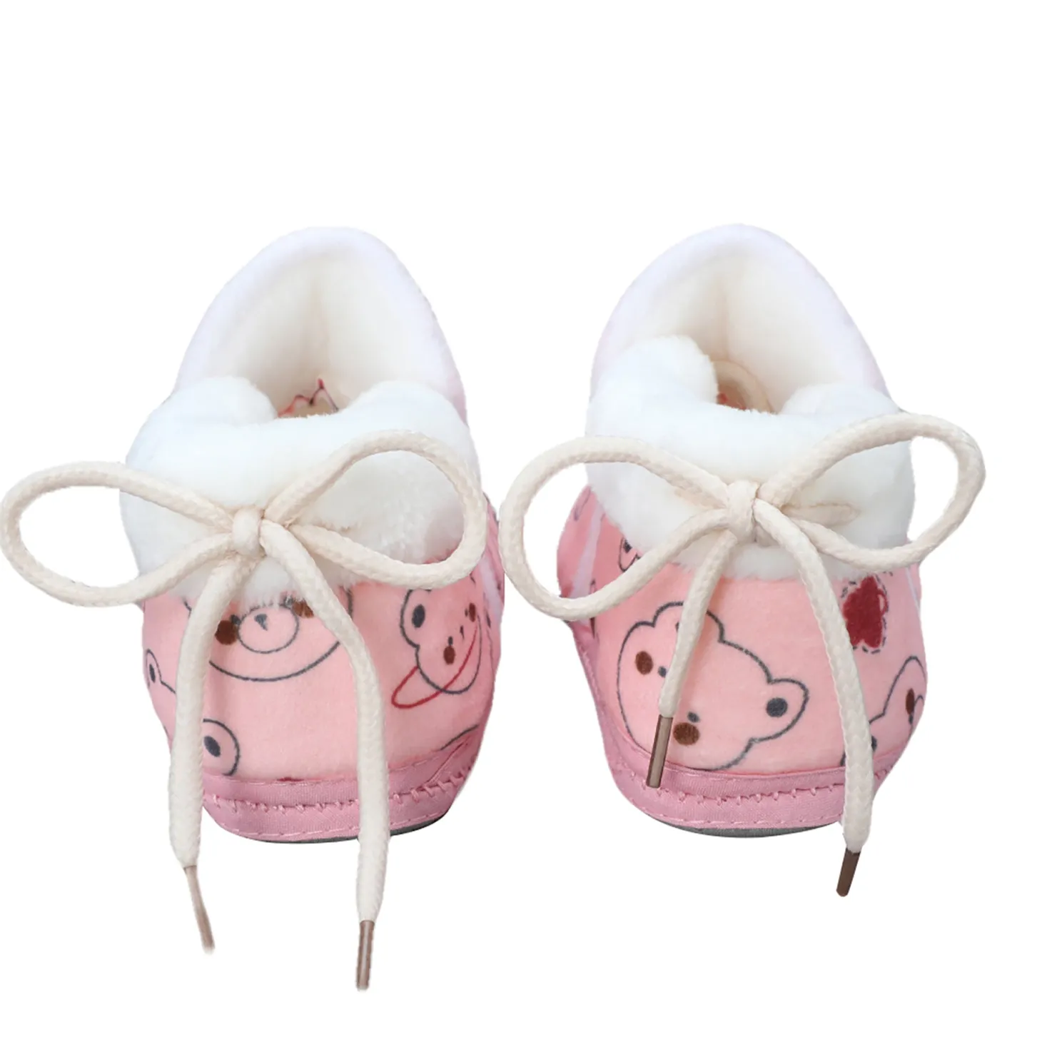Baby Moo Panda Face Printed Soft Slip-On Anti-Skid Plush Warm Booties - Pink