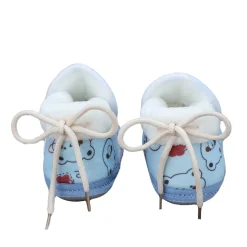 Baby Moo Panda Face Printed Soft Slip-On Anti-Skid Plush Warm Booties - Blue