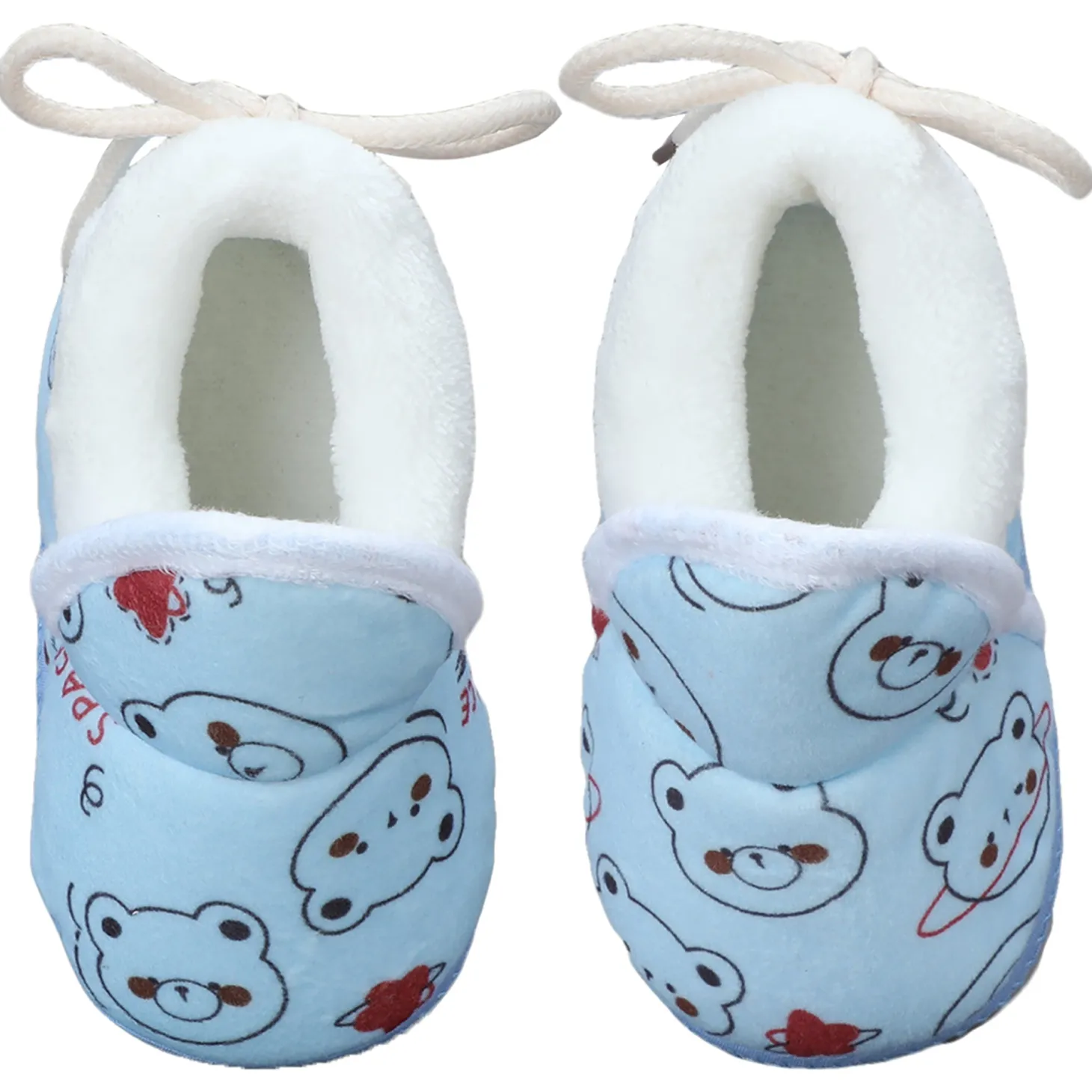Baby Moo Panda Face Printed Soft Slip-On Anti-Skid Plush Warm Booties - Blue