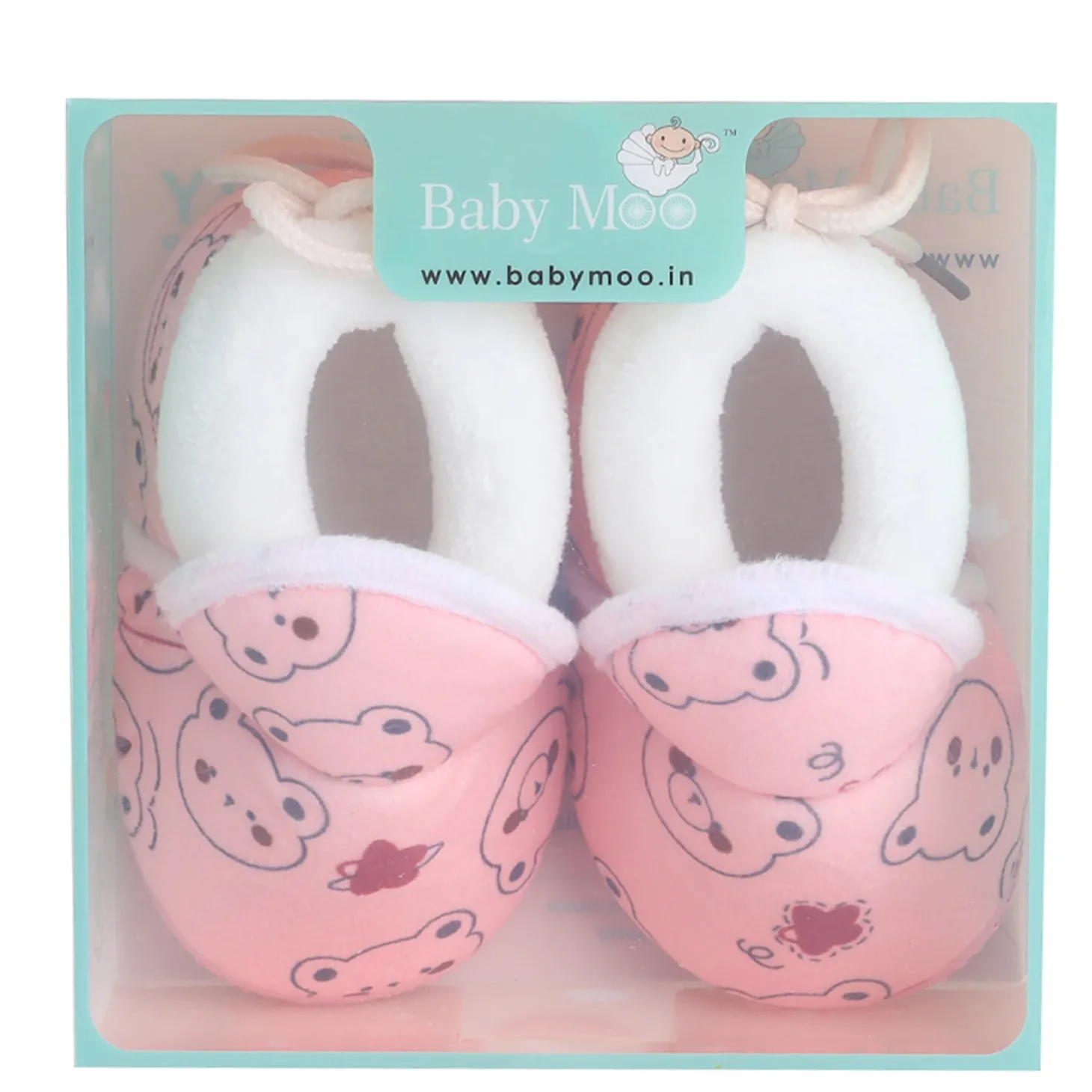 Baby Moo Panda Face Printed Soft Slip-On Anti-Skid Plush Warm Booties - Pink