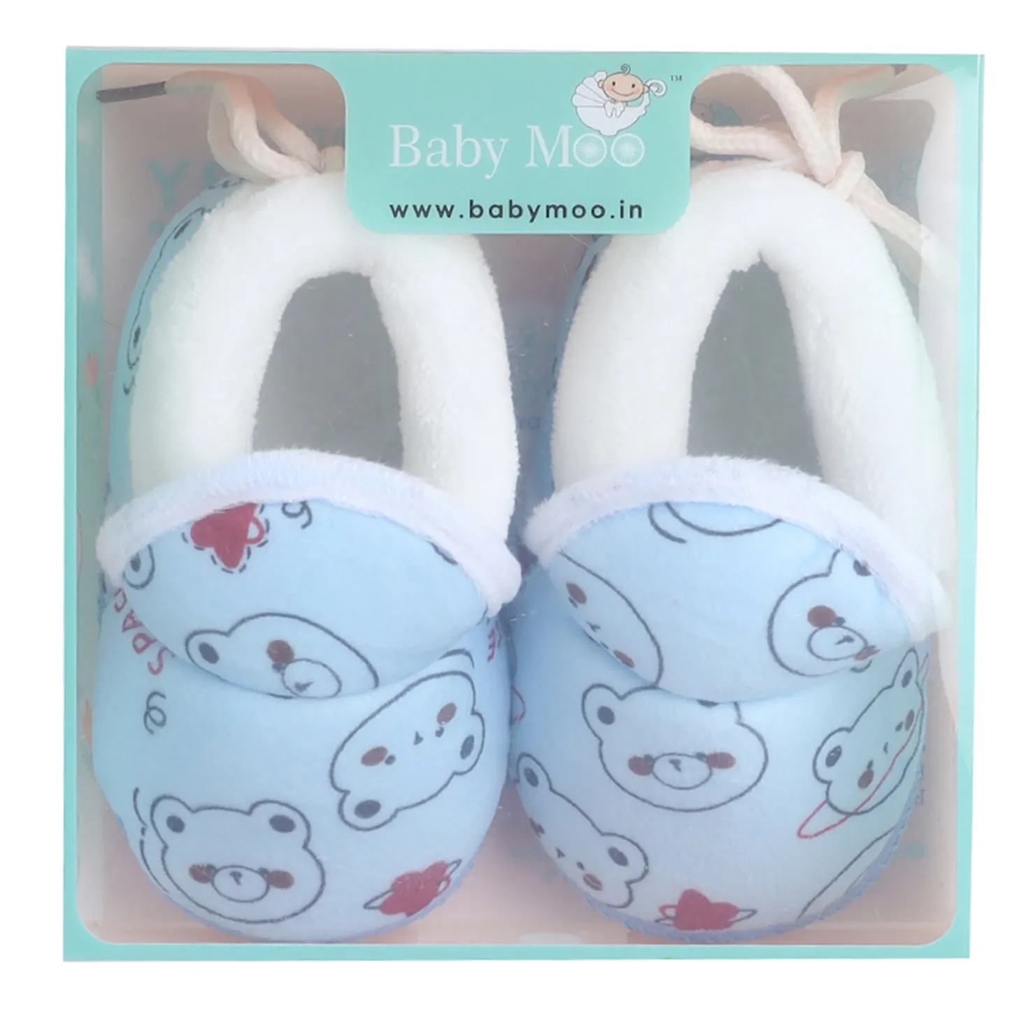 Baby Moo Panda Face Printed Soft Slip-On Anti-Skid Plush Warm Booties - Blue