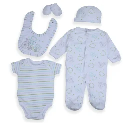 Baby Moo Papa Bear Infant Soft 5 pcs Romper Gift Set - White
