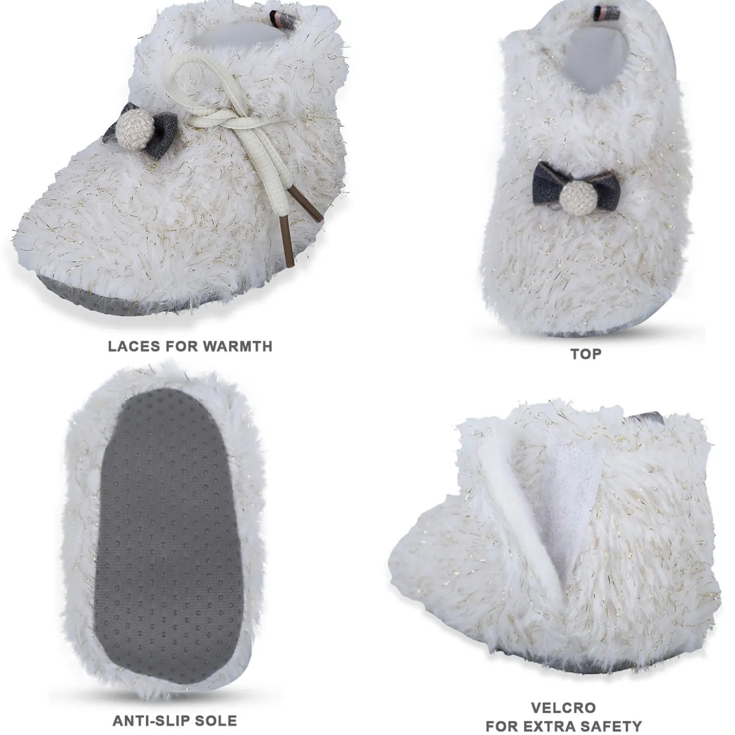 Baby Moo Papa's Angel Velcro Warm Furry Booties - Cream