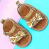 Baby Moo Partywear Patent Leather Bow Velcro Strap Anti-Skid Sandals - Gold, Metallic