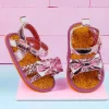 Baby Moo Partywear Patent Leather Bow Velcro Strap Anti-Skid Sandals - Purple, Metallic