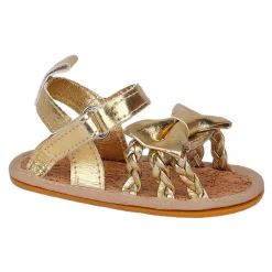 Baby Moo Partywear Patent Leather Bow Velcro Strap Anti-Skid Sandals - Gold, Metallic