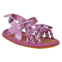 Baby Moo Partywear Patent Leather Bow Velcro Strap Anti-Skid Sandals - Purple, Metallic