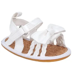 Baby Moo Partywear Patent Leather Bow Velcro Strap Anti-Skid Sandals - White