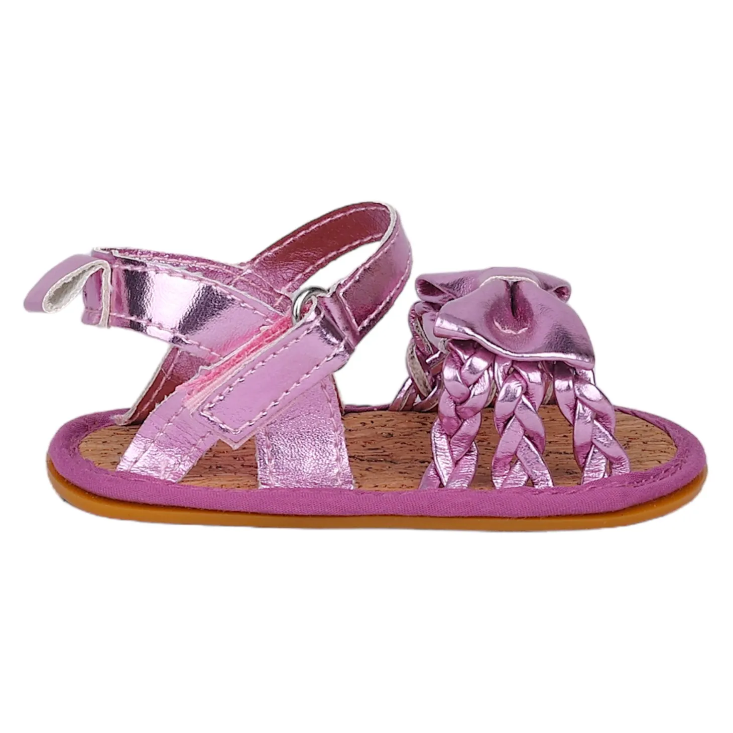Baby Moo Partywear Patent Leather Bow Velcro Strap Anti-Skid Sandals - Purple, Metallic