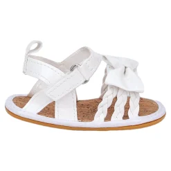 Baby Moo Partywear Patent Leather Bow Velcro Strap Anti-Skid Sandals - White