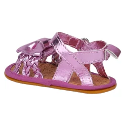 Baby Moo Partywear Patent Leather Bow Velcro Strap Anti-Skid Sandals - Purple, Metallic