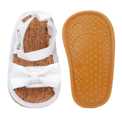 Baby Moo Partywear Patent Leather Bow Velcro Strap Anti-Skid Sandals - White