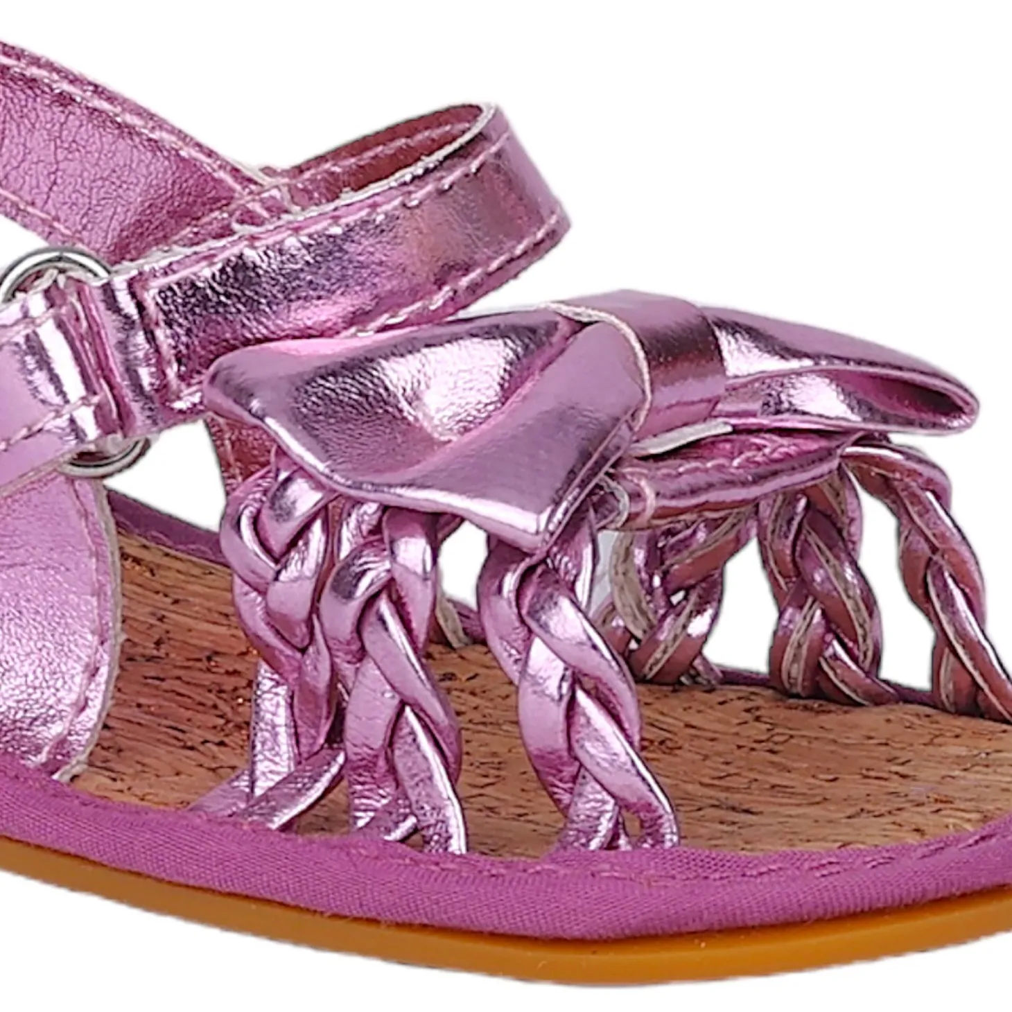 Baby Moo Partywear Patent Leather Bow Velcro Strap Anti-Skid Sandals - Purple, Metallic