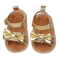 Baby Moo Partywear Patent Leather Bow Velcro Strap Anti-Skid Sandals - Gold, Metallic