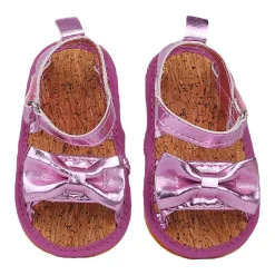 Baby Moo Partywear Patent Leather Bow Velcro Strap Anti-Skid Sandals - Purple, Metallic