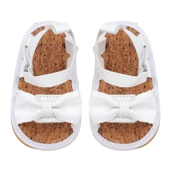 Baby Moo Partywear Patent Leather Bow Velcro Strap Anti-Skid Sandals - White